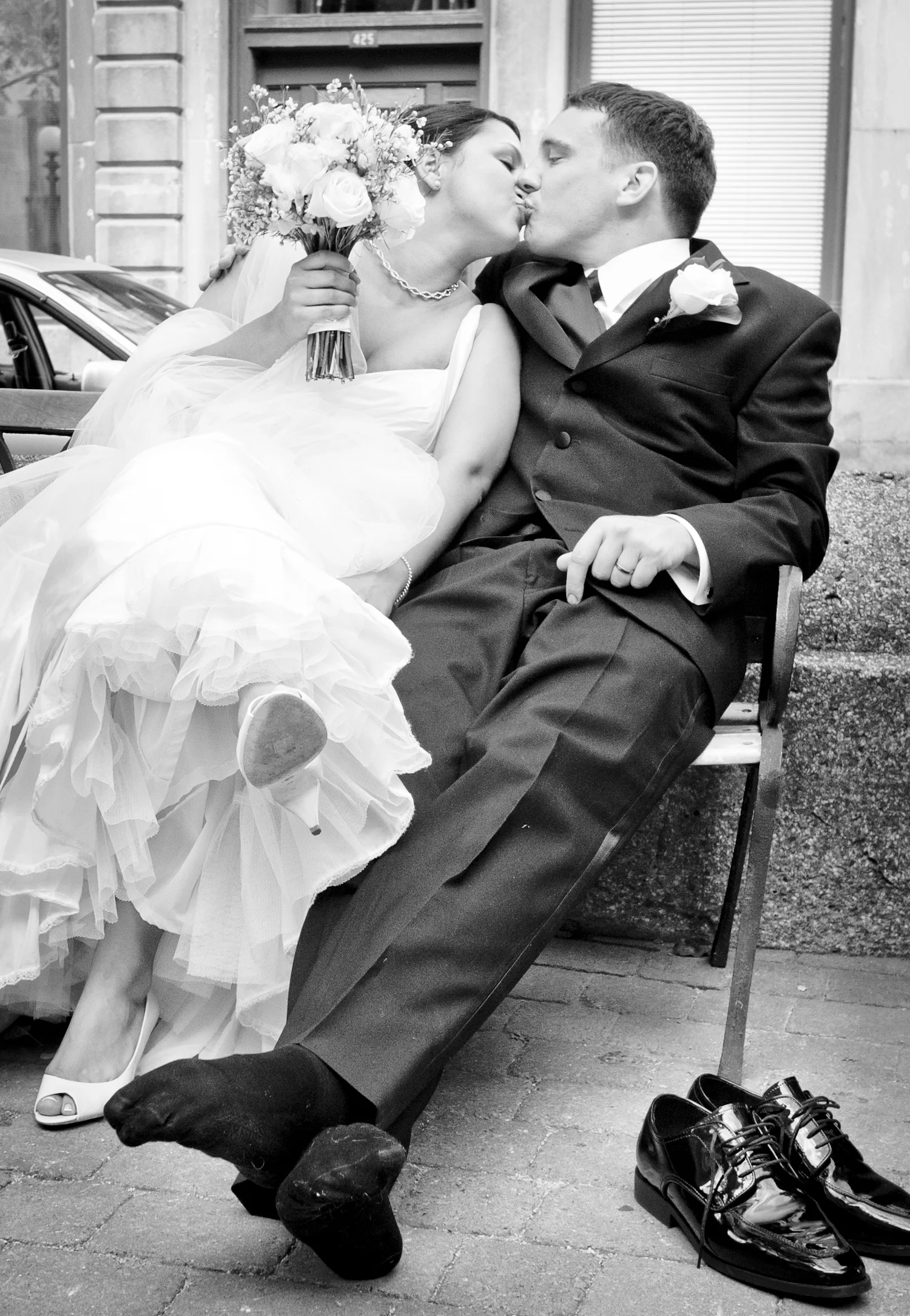 kiss bride and groom old port montreal wedding photography