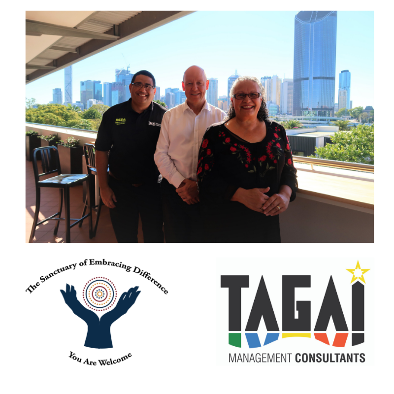 Photo: Murray Saylor (Managing Director - Tagai Management Consultants) and Leanne Phillips (Managing Director - The Sanctuary of Embracing Difference) meeting with Bill Delves (CEO - South bank Corporation).