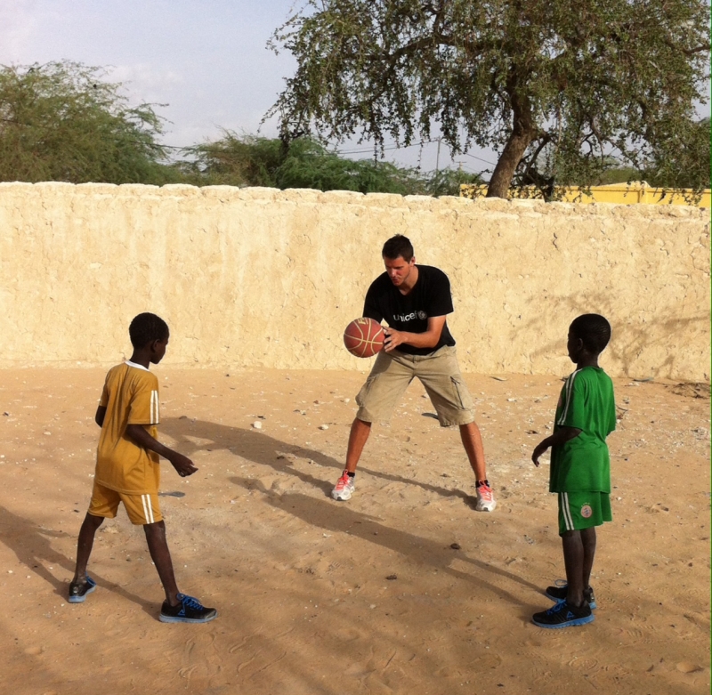 Boki showed some of his basketball skills to local children.