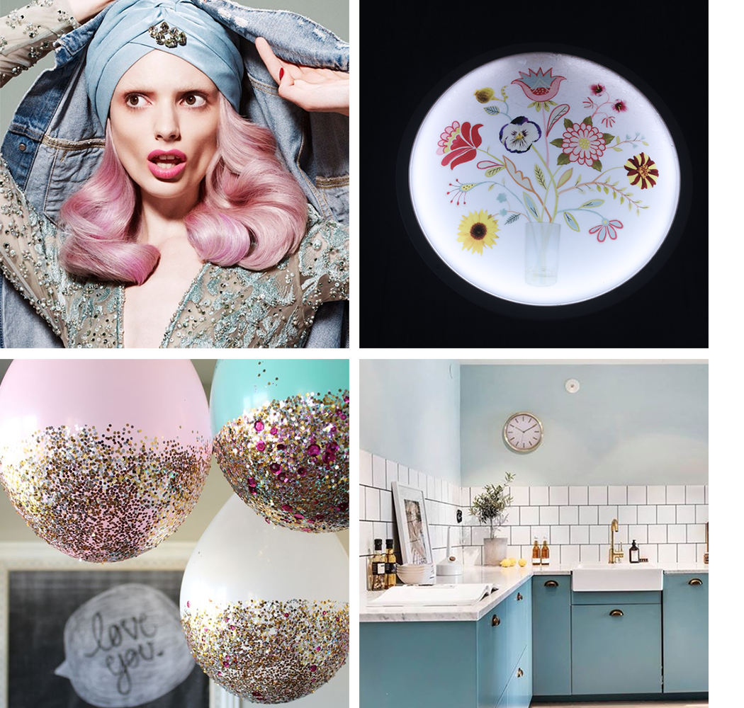 1. Editorial in Citizen K Magazine 2. A lamp in a tunnel in Stockholm 3. Glitter balloons found somewhere on pintrest 4. Kitchen in an apartment add