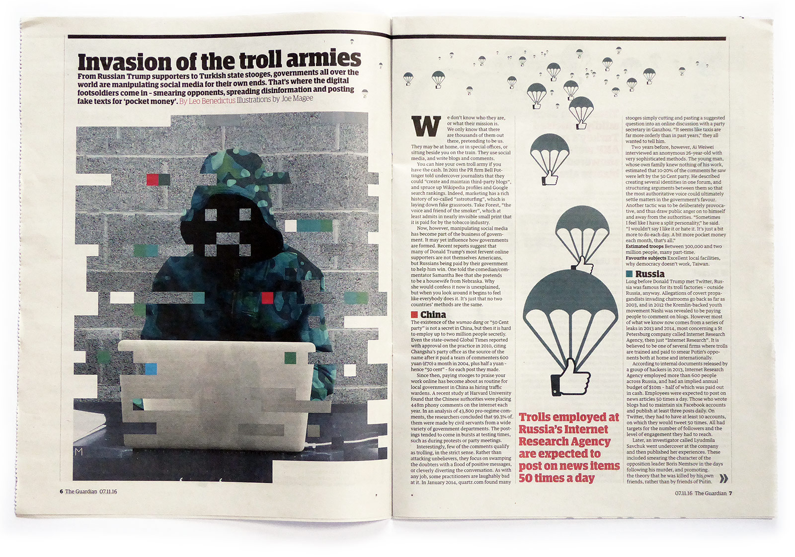 Hoodie Troll and Like Parachutes illustrations by Joe Magee