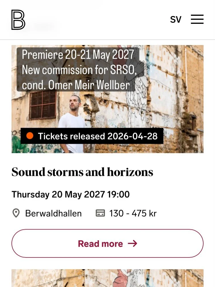 Excited to announce this new commission from Berwaldhallen for the Swedish Radio Symphony Orchestra, conducted by Omer Meir Wellber. I&rsquo;ll be exploring their 26-27 season theme, R&ouml;tter &ldquo;Roots.&rdquo; Premiere 20-21 May 2027. #composer