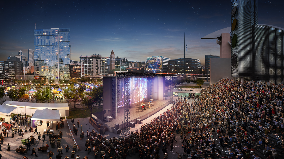 Rendering of the Upstream main stage on the north steps of Century Link Field.