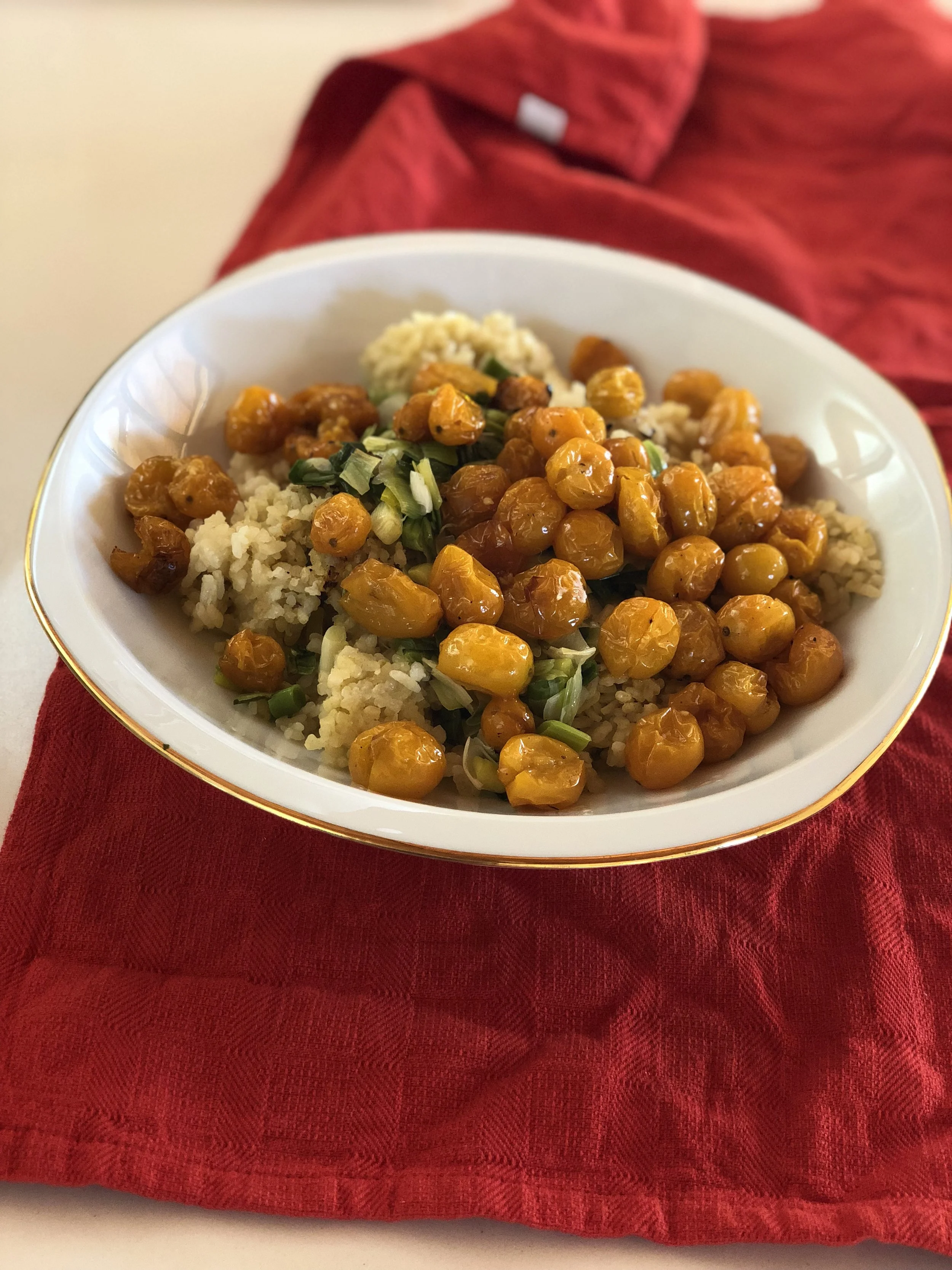 On the Ground + Slow-Roasted Cherry Tomatoes with Saffron Rice