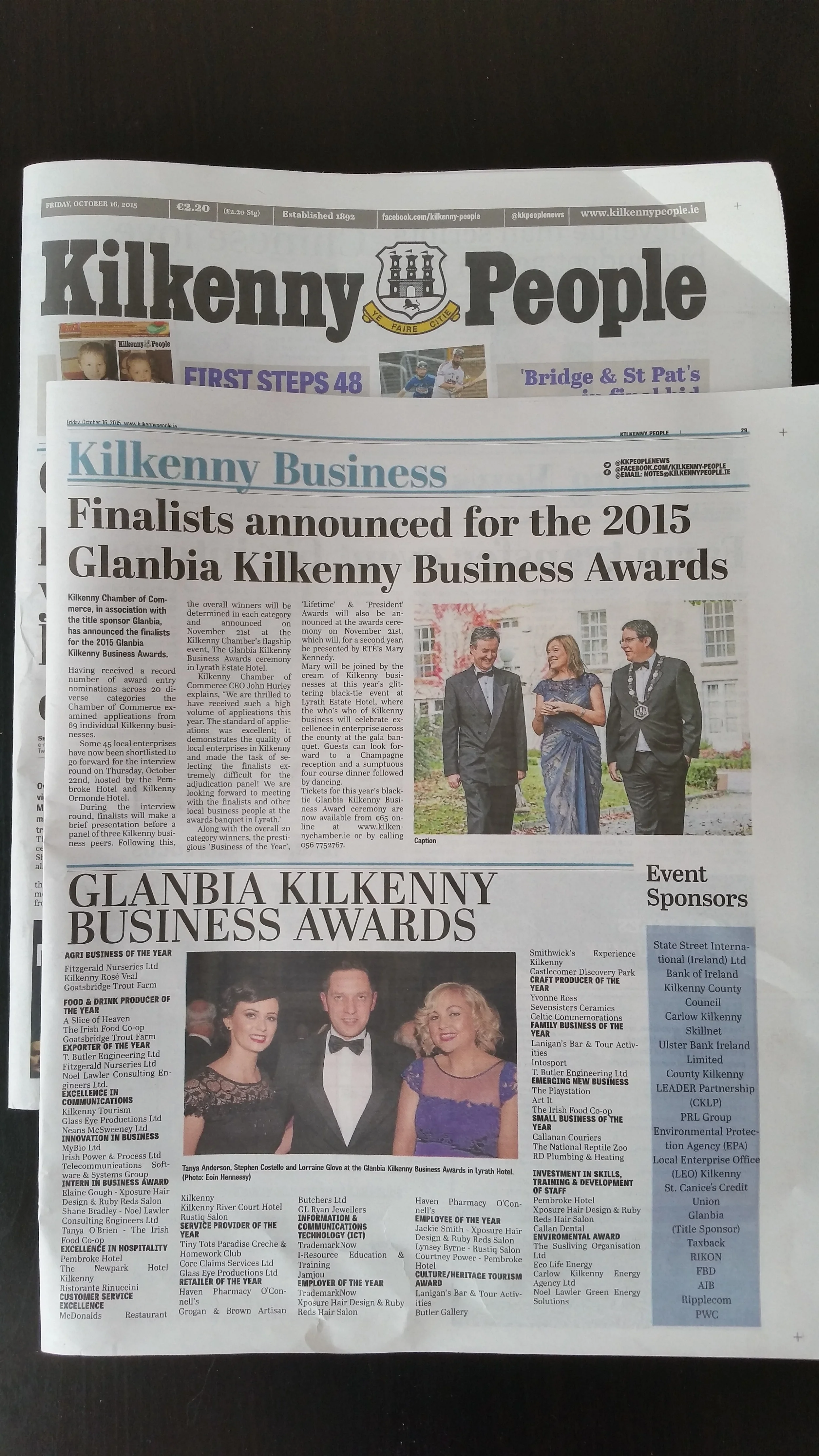 Kilkenny Chamber of Commerce Business awards 2015 finalists Announced
