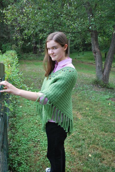 Tea Green Poncho w/ Beadwork