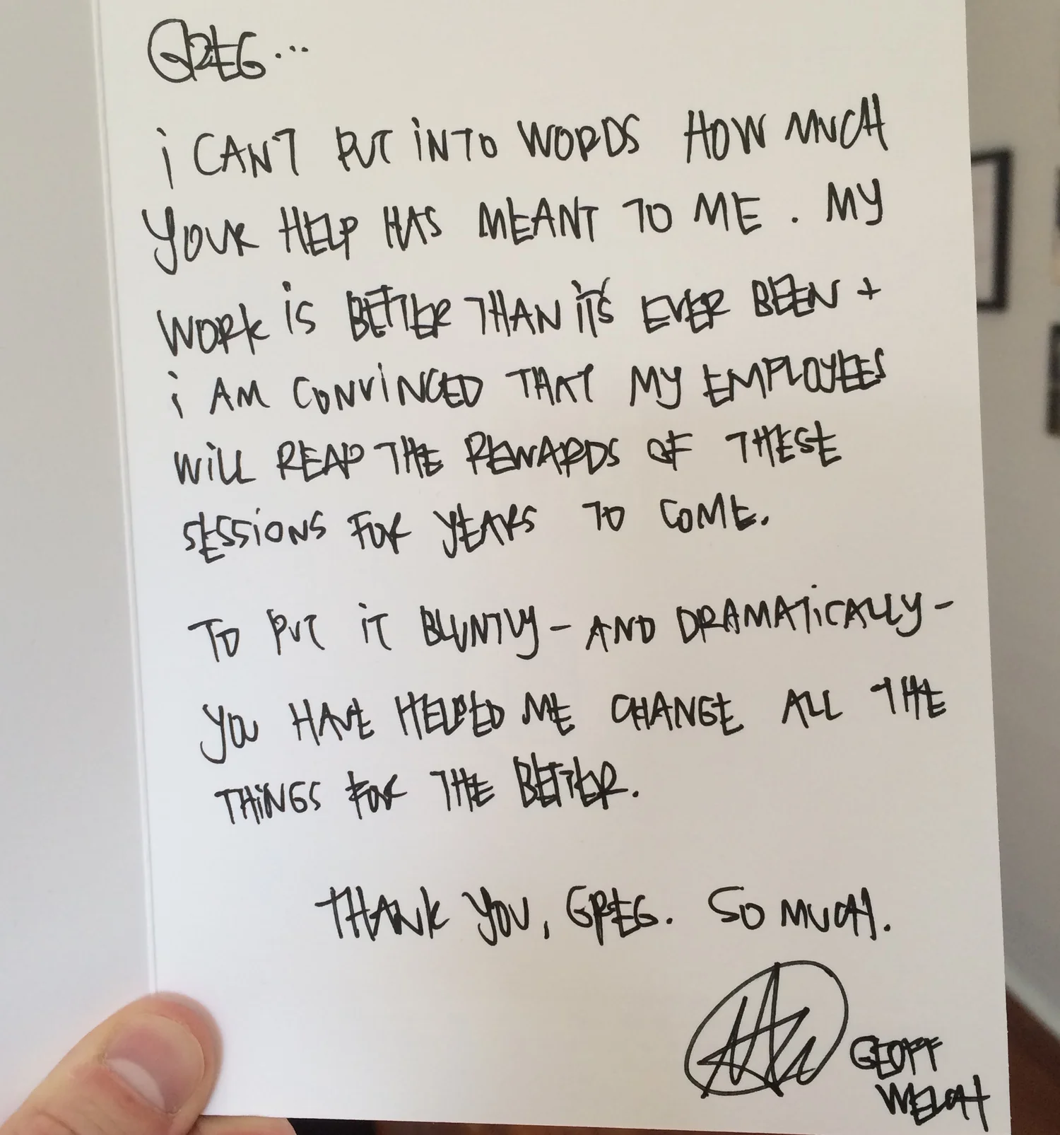 A surprise thank you note from one of my clients. 
