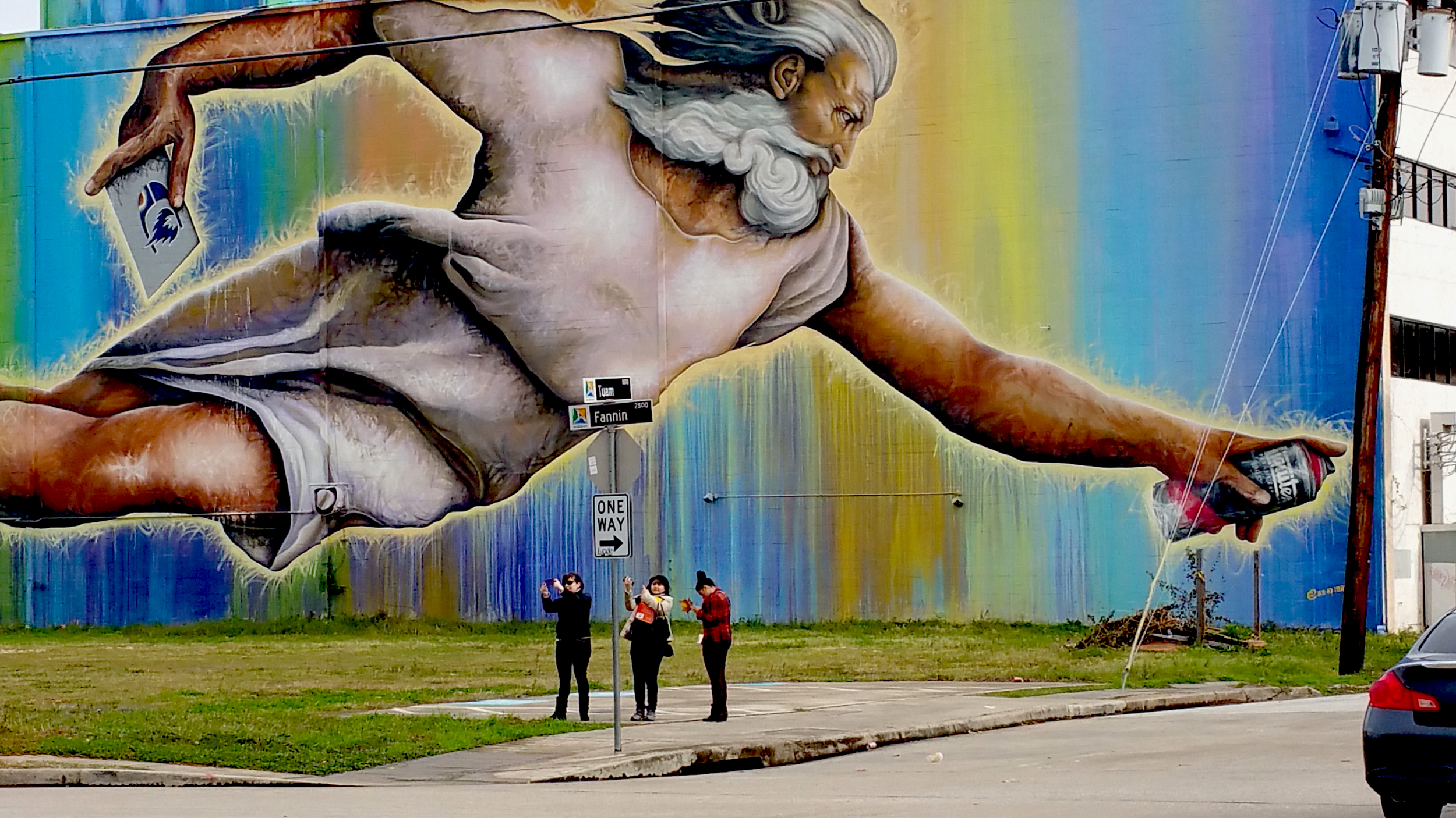 Midtown Houston neighborhood murals initiative. This work by eyefulart.com . Is God using an eco-friendly aerosol?