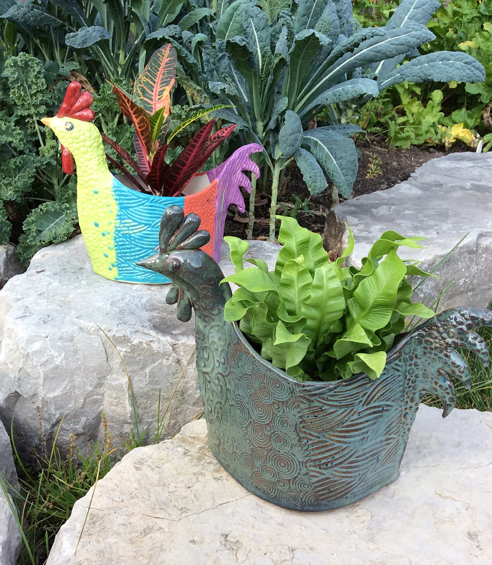 Chicken Planters! Who says planters have to be round?