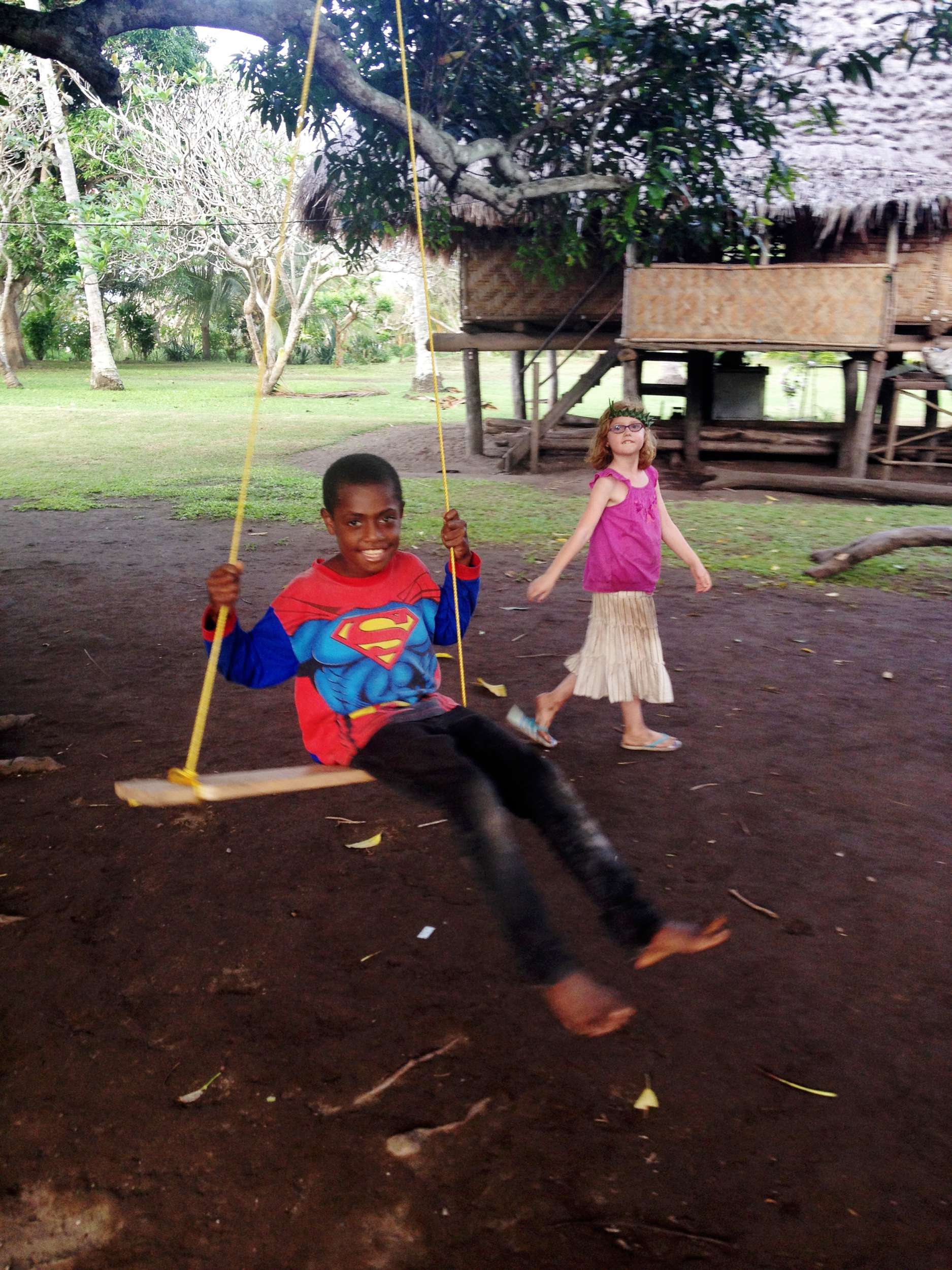 Lazo enjoys the swing. I think that we brought this rope for a clothesline, but this seemed like a much more practical use.