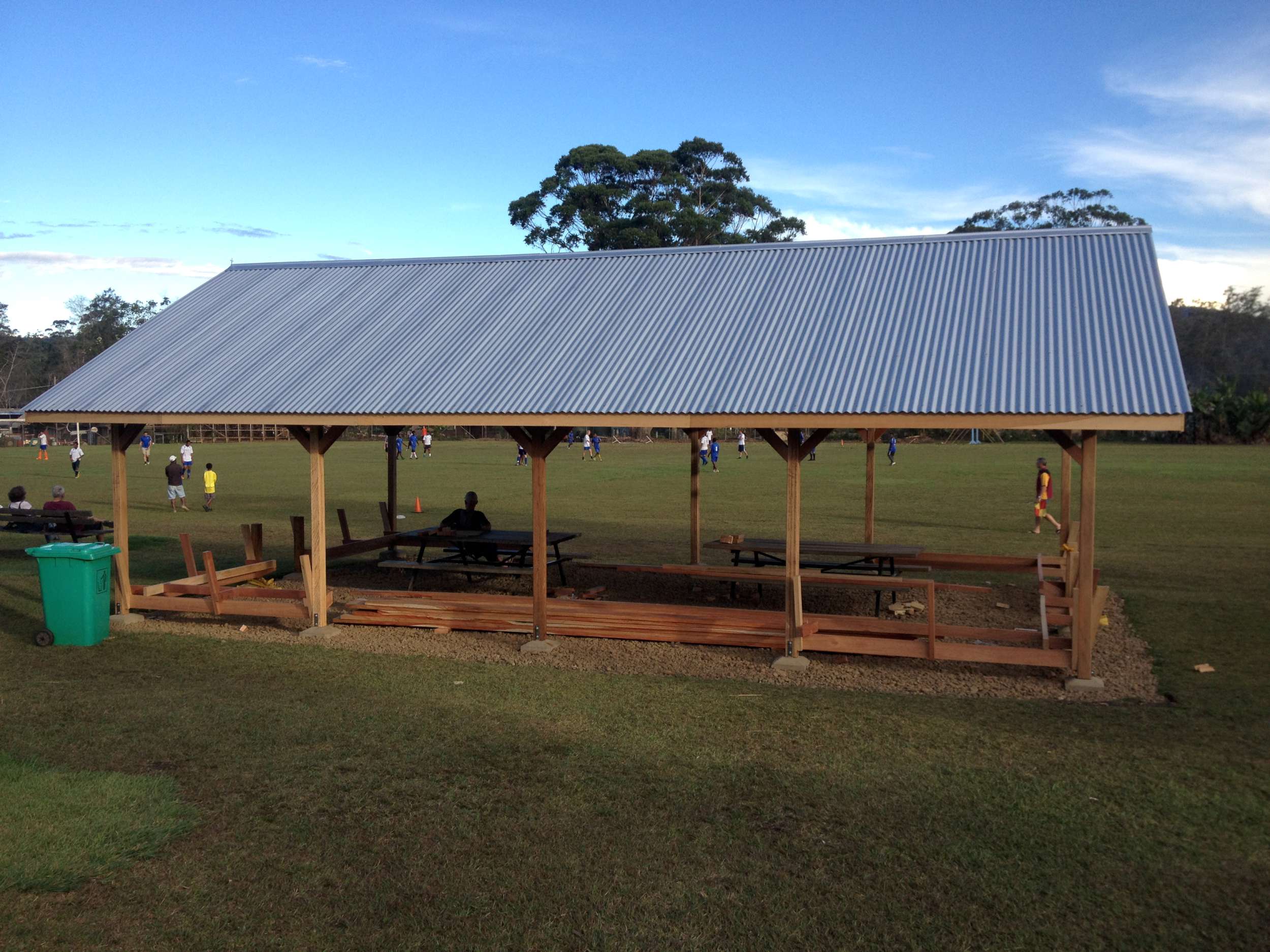 I got to design and build this hauswin (think "House Wind") with my CAM guys which resides at the high school. The schools here in Ukarumpa allow hundreds of Bible translators to continue their work as their kids reach school ages. We built benches into the perimeter of this hauswin so that it would serve as a hub for community on campus.