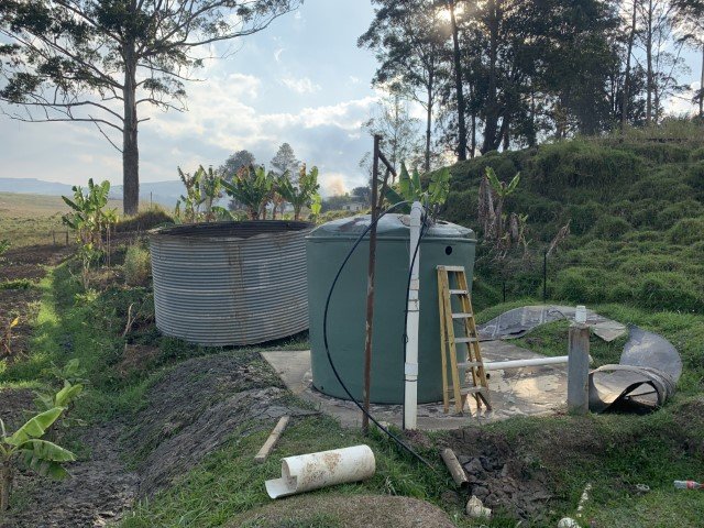  So many metal water tanks did not survive. We had to replace this one with a much smaller plastic tank to restore some services quickly. 