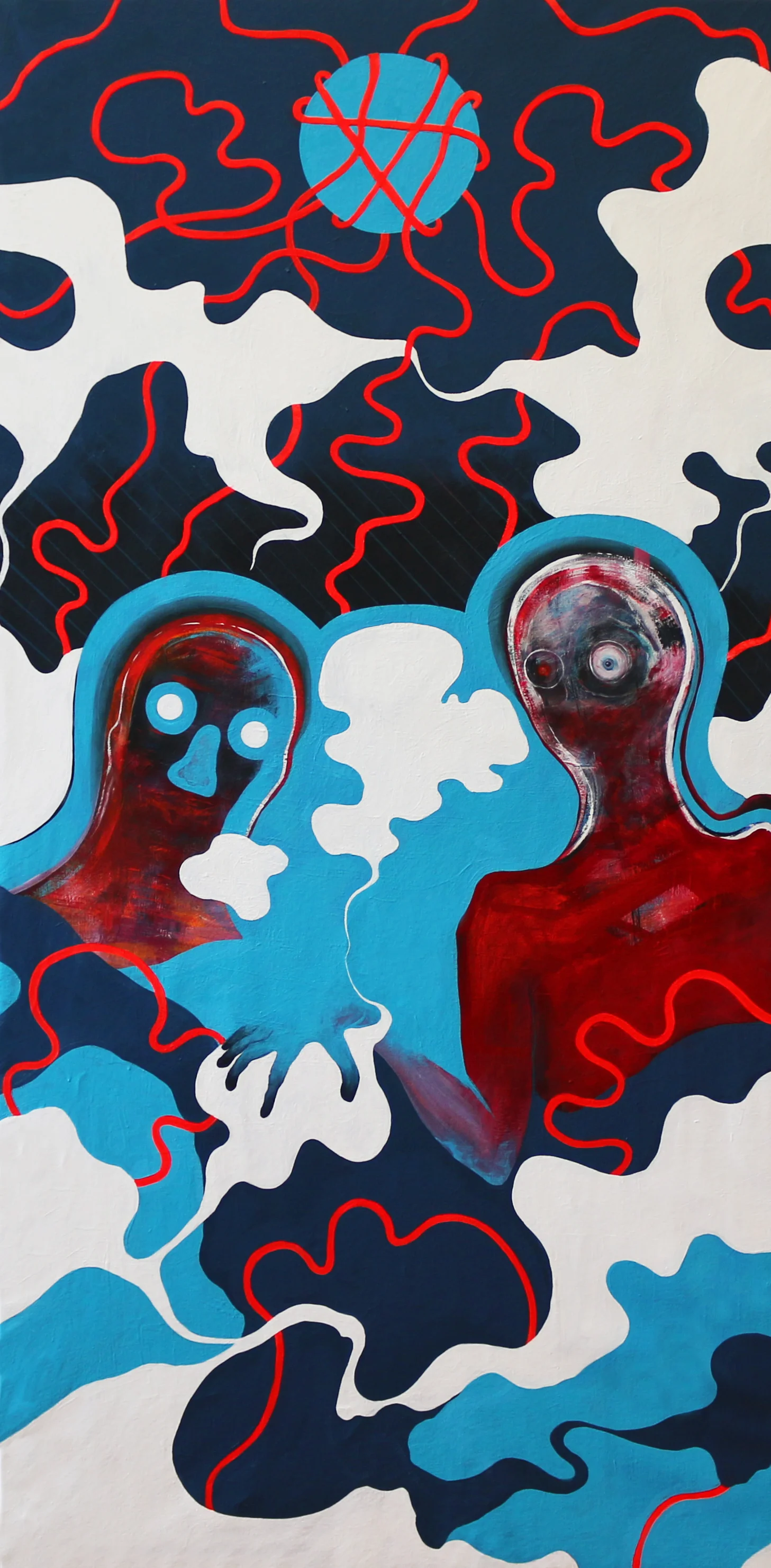 red thread. Acrylic on canvas. 2018. 76” x 38” x 1.5” $5,000.