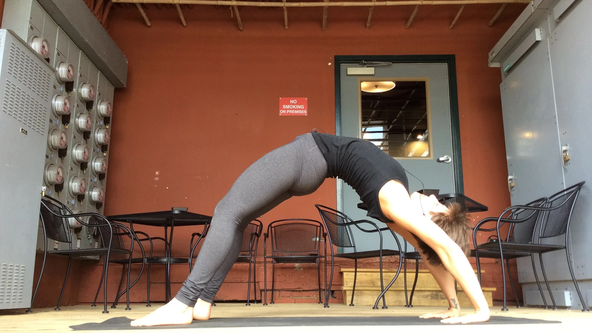 Oh hey, wheel. No surprise, my shoulders could open more but this is looking supported enough in the middle to maybe walk my hands in and get that deeper should opening. Maybe I'll try that with a wall soon.