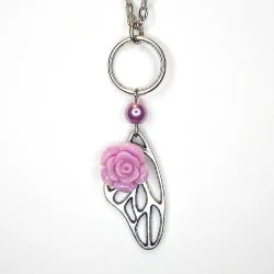 LAVENDAR ROSE BEADED BUTTERFLY WING NECKLACE