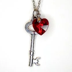 RED CRYSTAL HEART KEY NECKLACE