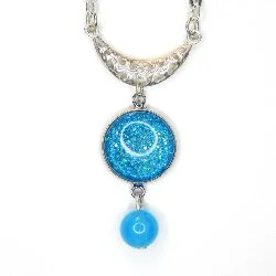 AQUA BLUE PAINTED GLASS BEADED NECKLACE