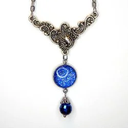 DARK BLUE PAINTED GLASS BEADED NECKLACE