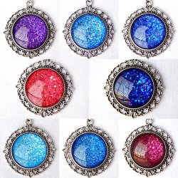 CIRCLE GLASS SCROLL PENDANT NECKLACES