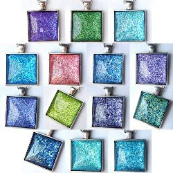 SQUARE GLASS TRAY PENDANT NECKLACES