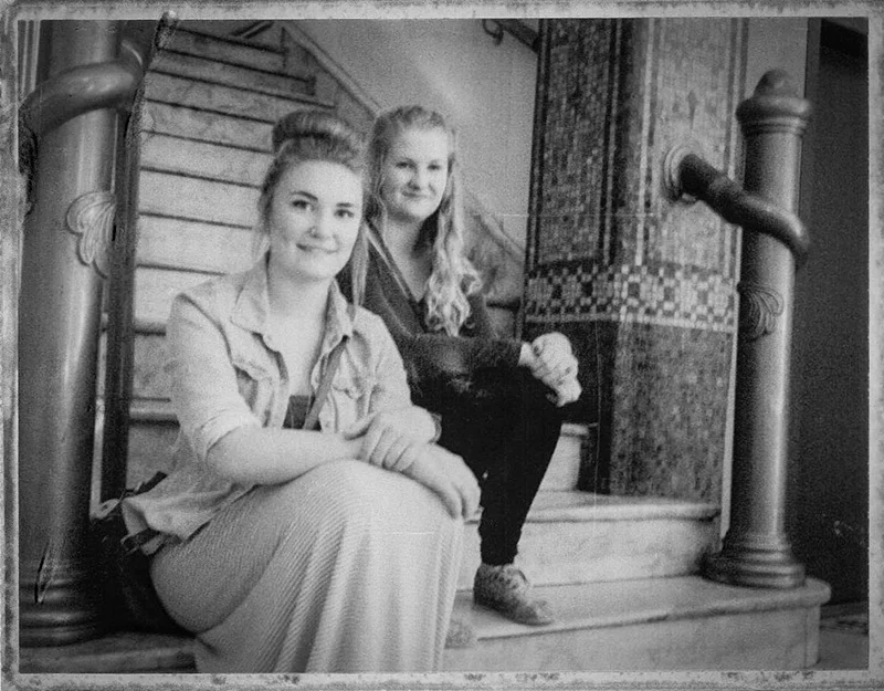 Molly and Amy in the lobby of the Hotel Europe, Vancouver. 
