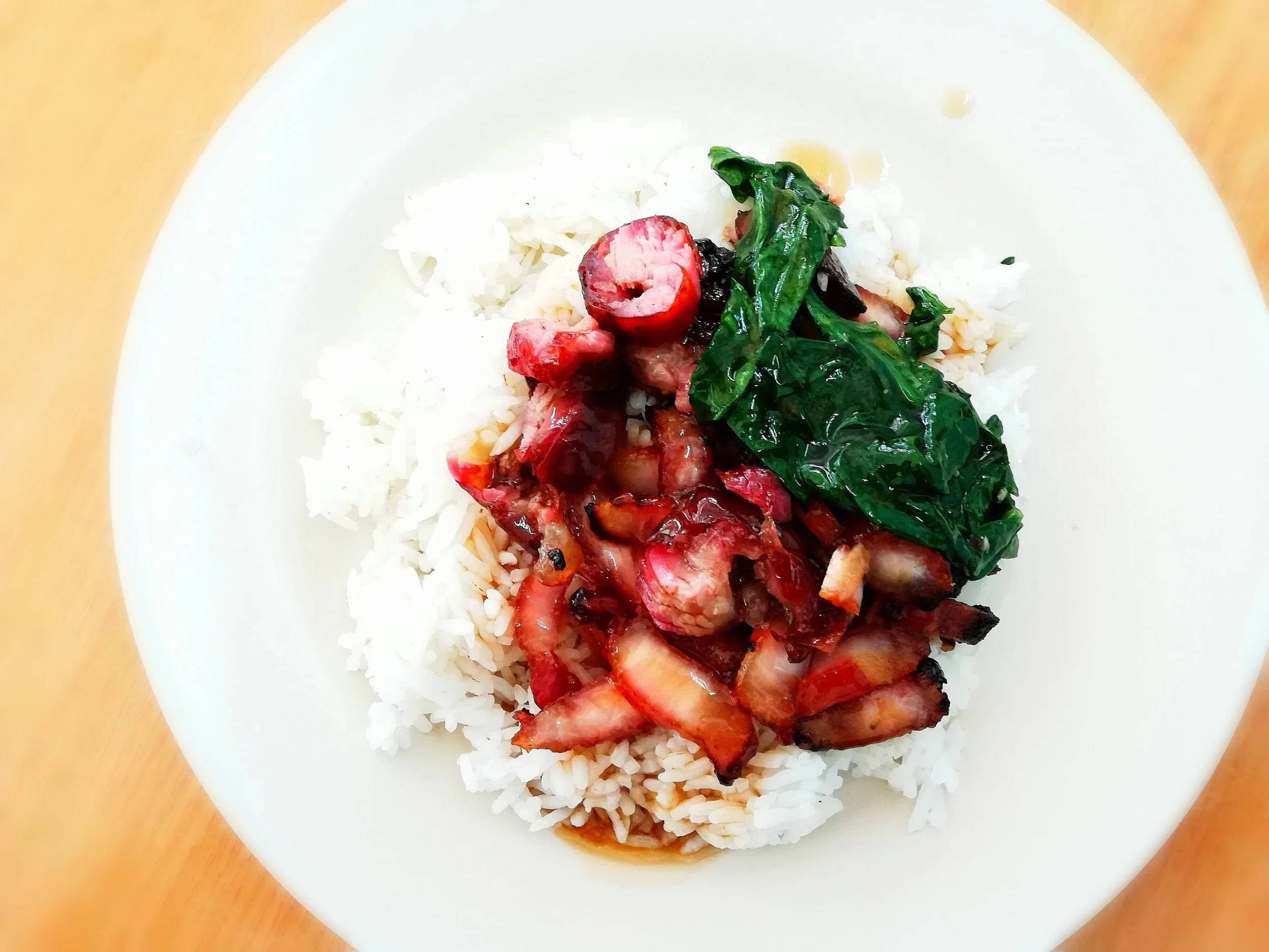 In Penang, rice is the star of the matinee show. Here's some "char siew fun" or roasted pork rice.