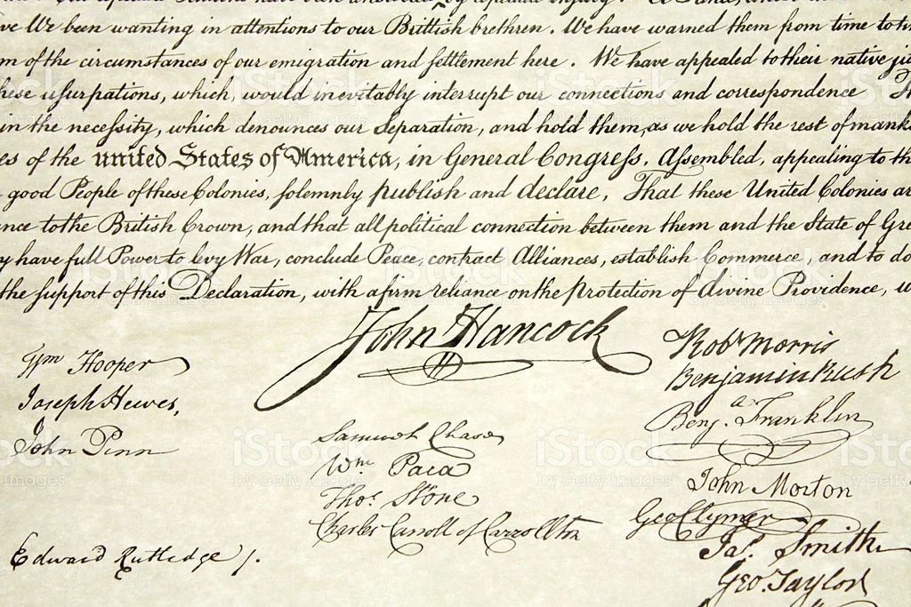 US Declaration of Independence Document and John Hancock