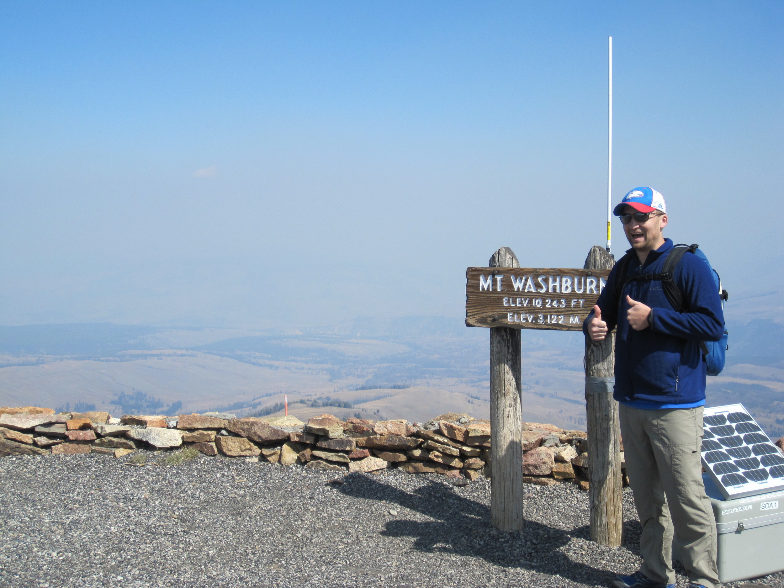 This is how Adam looked at the top of Mt. Washburn. Genuine happiness.