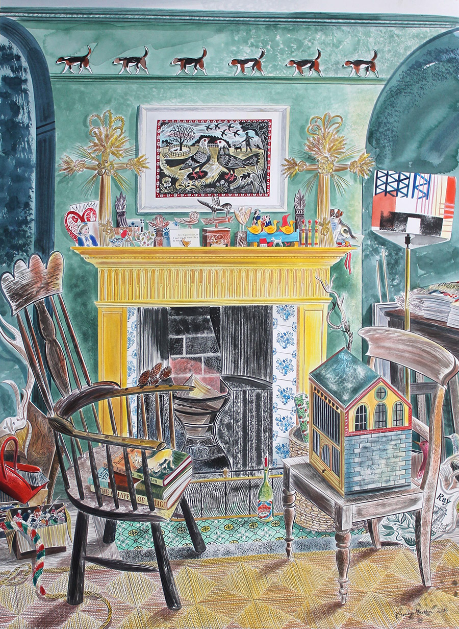 Emily Sutton Watercolour - Yellow Fireplace