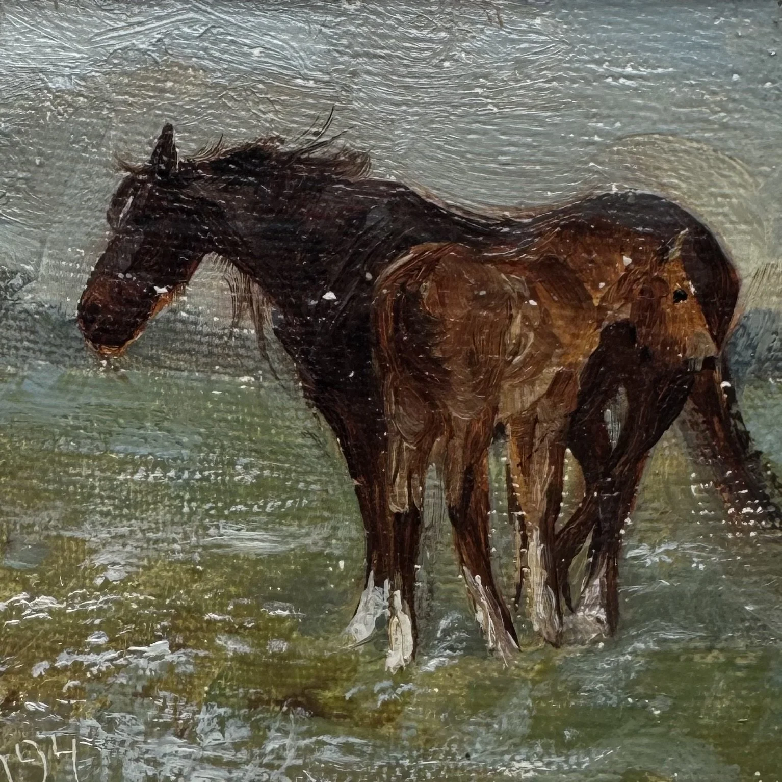 Oil - Mare and foal