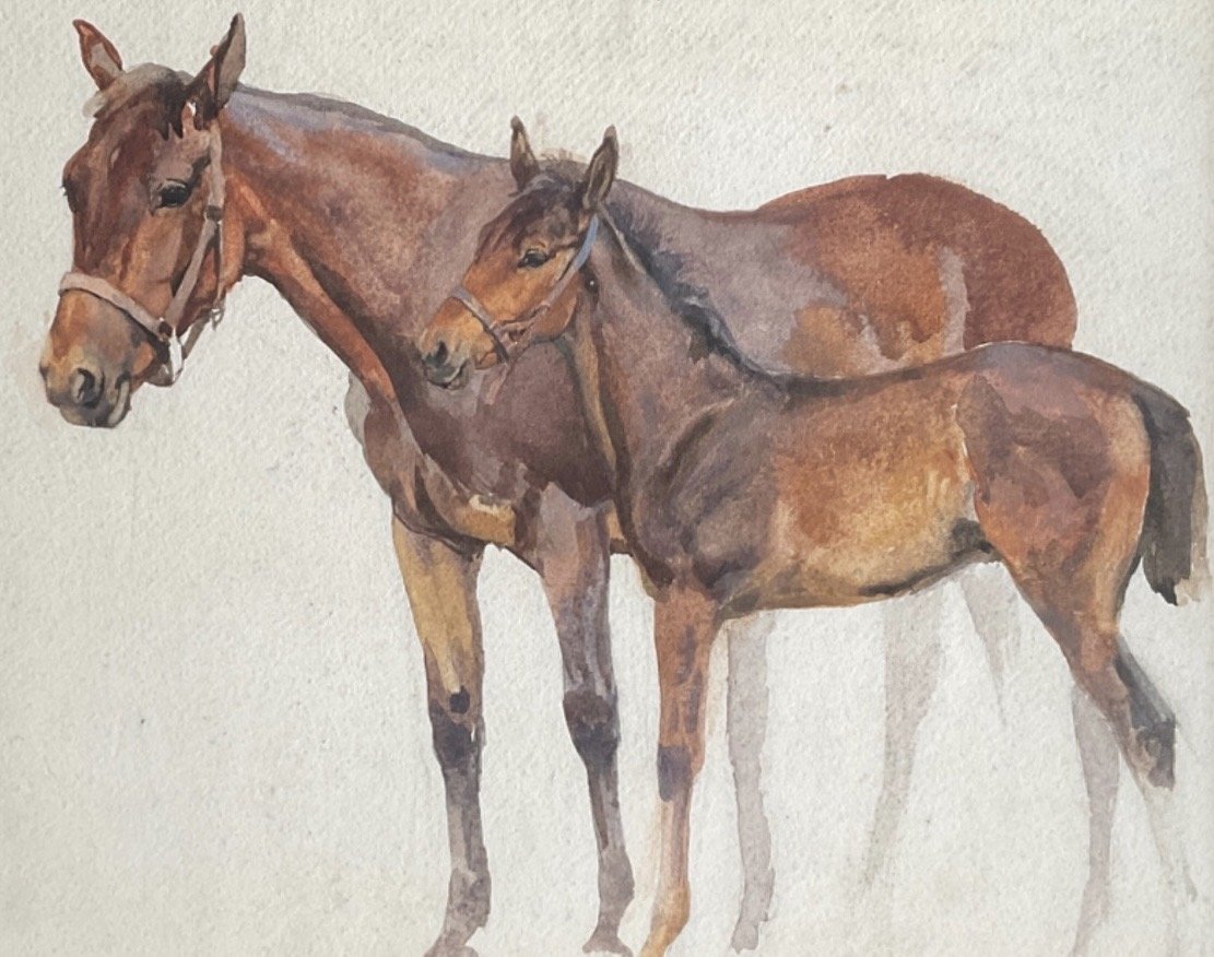 Lucy Kemp Welch mare and foal watercolour for sale