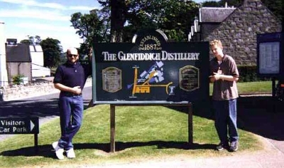 Now we’re off to the Glenfiddich Distillery. Danny seems to be using the sign as a support.
