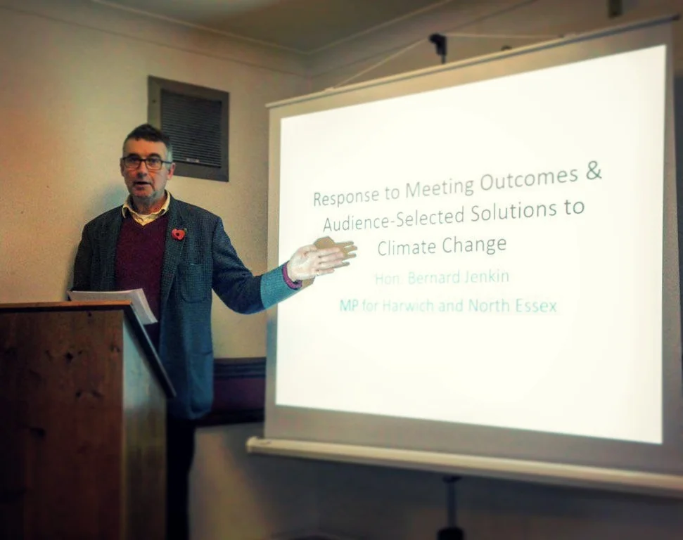 Bernard Jenkin giving his response to the public meeting. 
