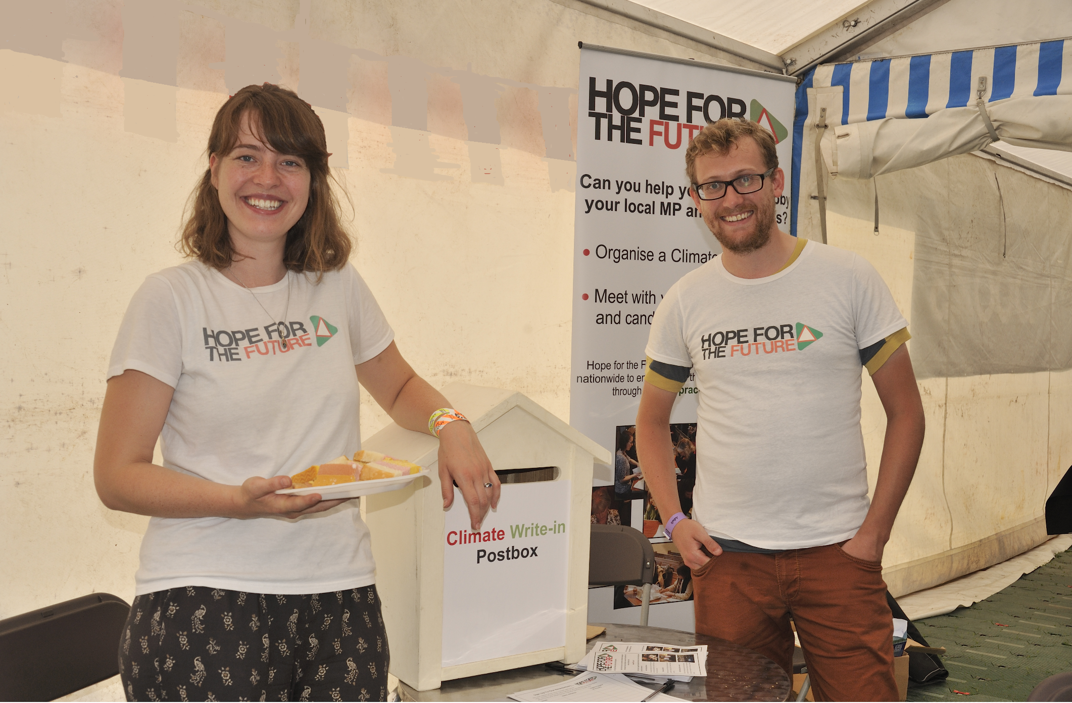 Jo and colleague, Chris, at Greenbelt Festival.