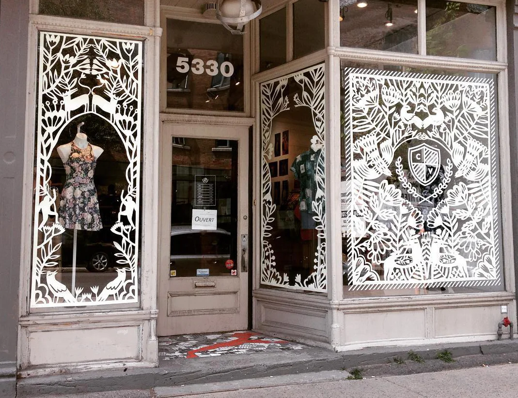 Paper cut-out window installation by Yelena Bryksenkova