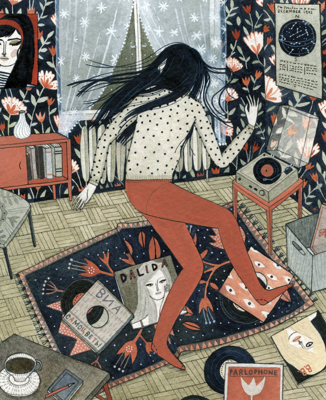 dance party for one by Yelena Bryksenkova; pen, watercolor, gouache on paper