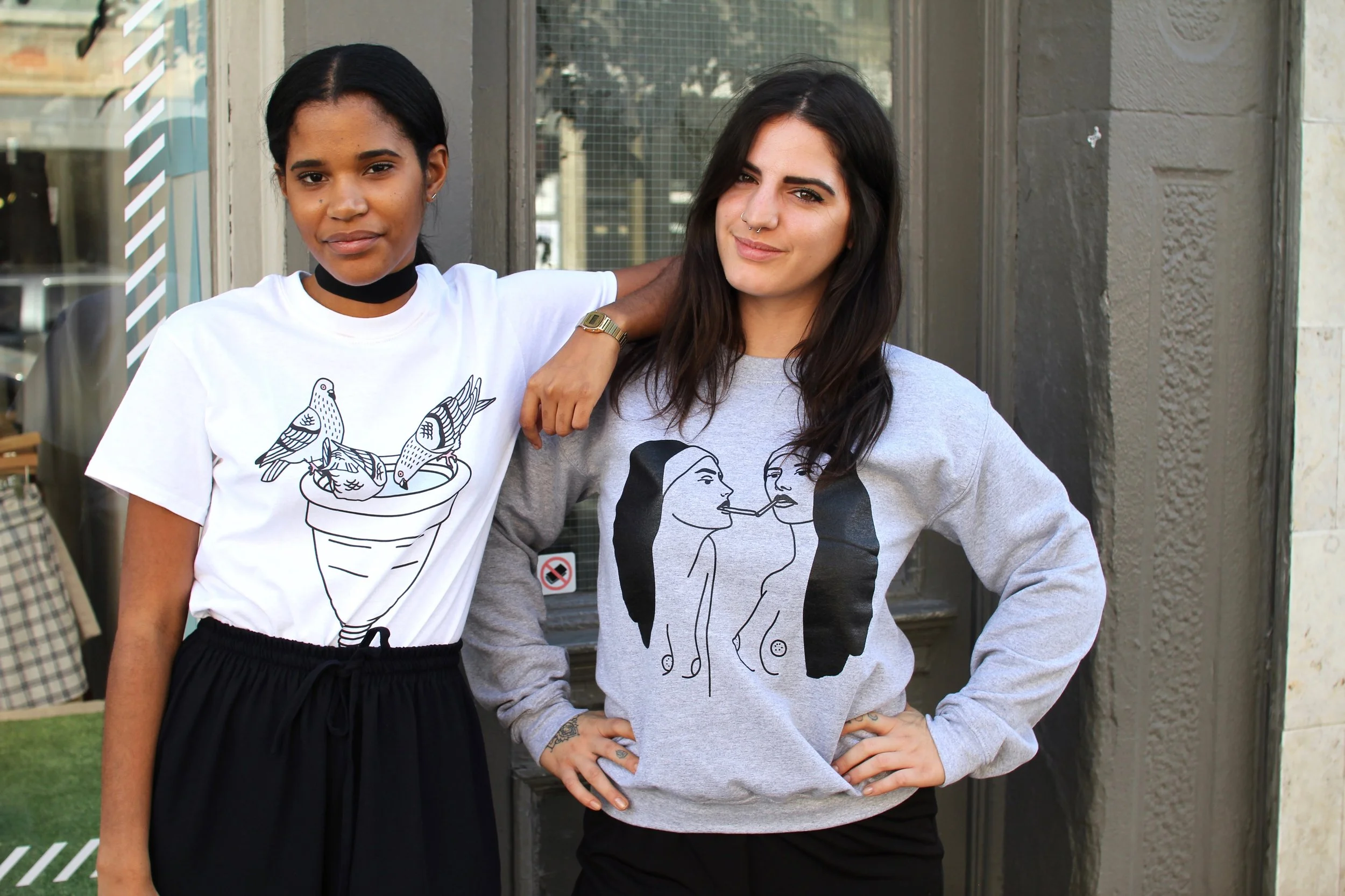 CV girls wearing the tees for $25 and the sweatshirt for $50
