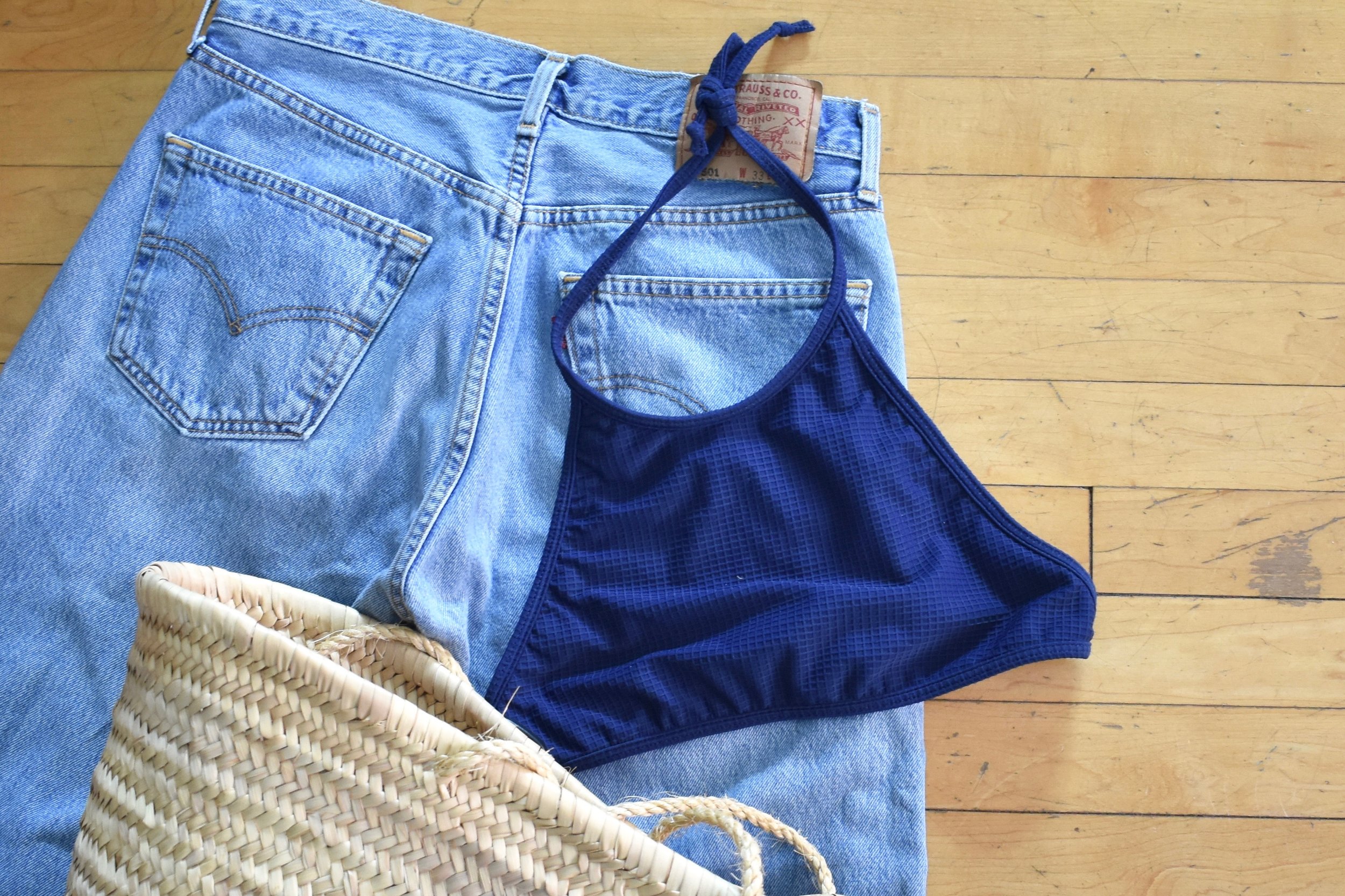 "Citizen made these bathing suits last summer and I got one of these halter-style ones, they’re so comfortable and the vintage fabrics are cute"