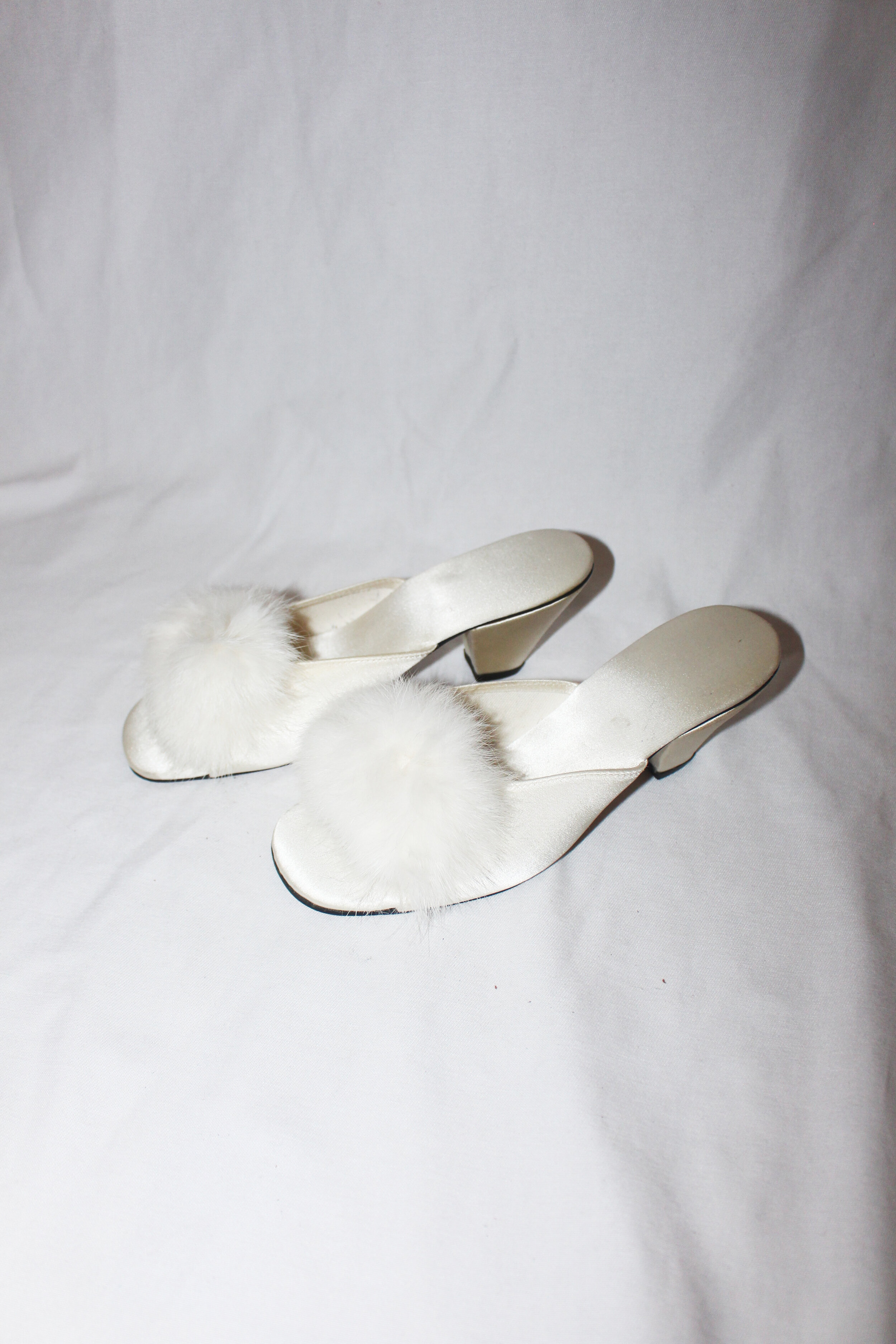 white satin slippers