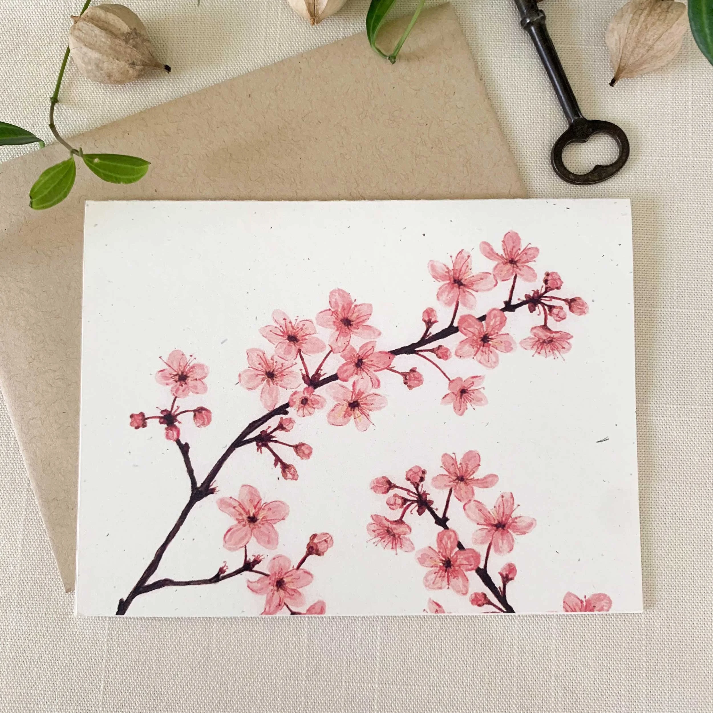 Pink Cherry Blossoms Folded Notecard Set