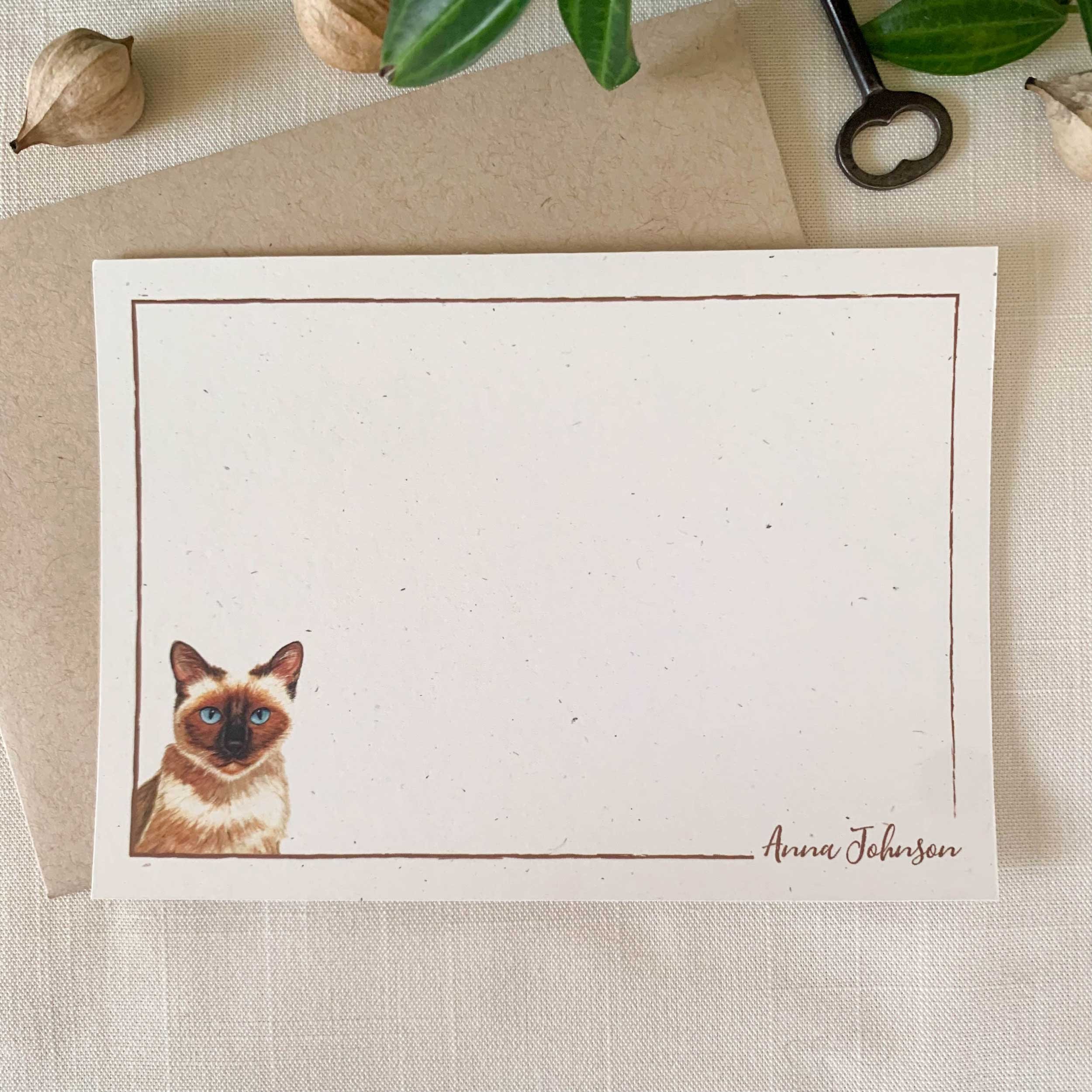 Siamese Cat Personalized Notecard Set