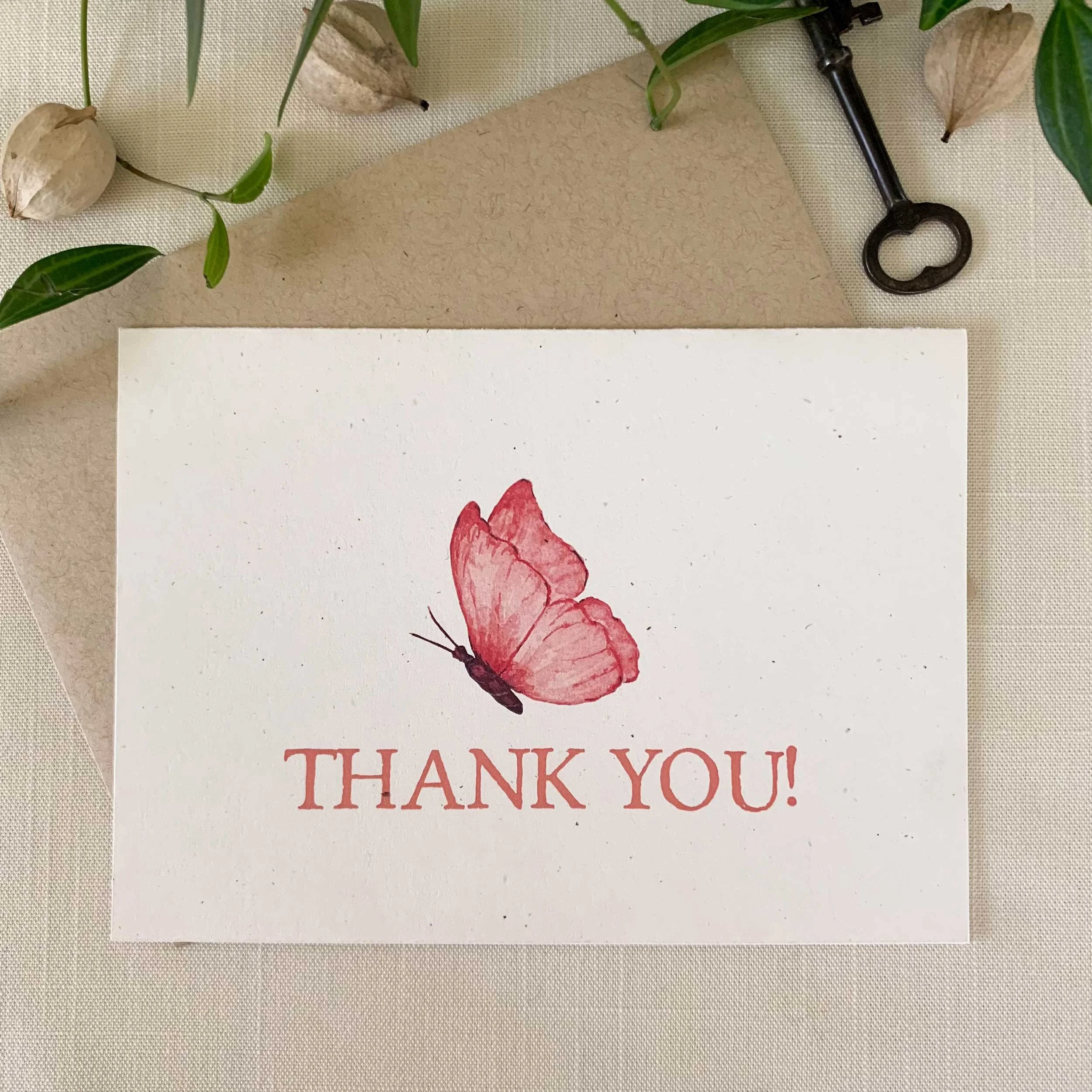 Pink Butterfly Folded Thank You Cards