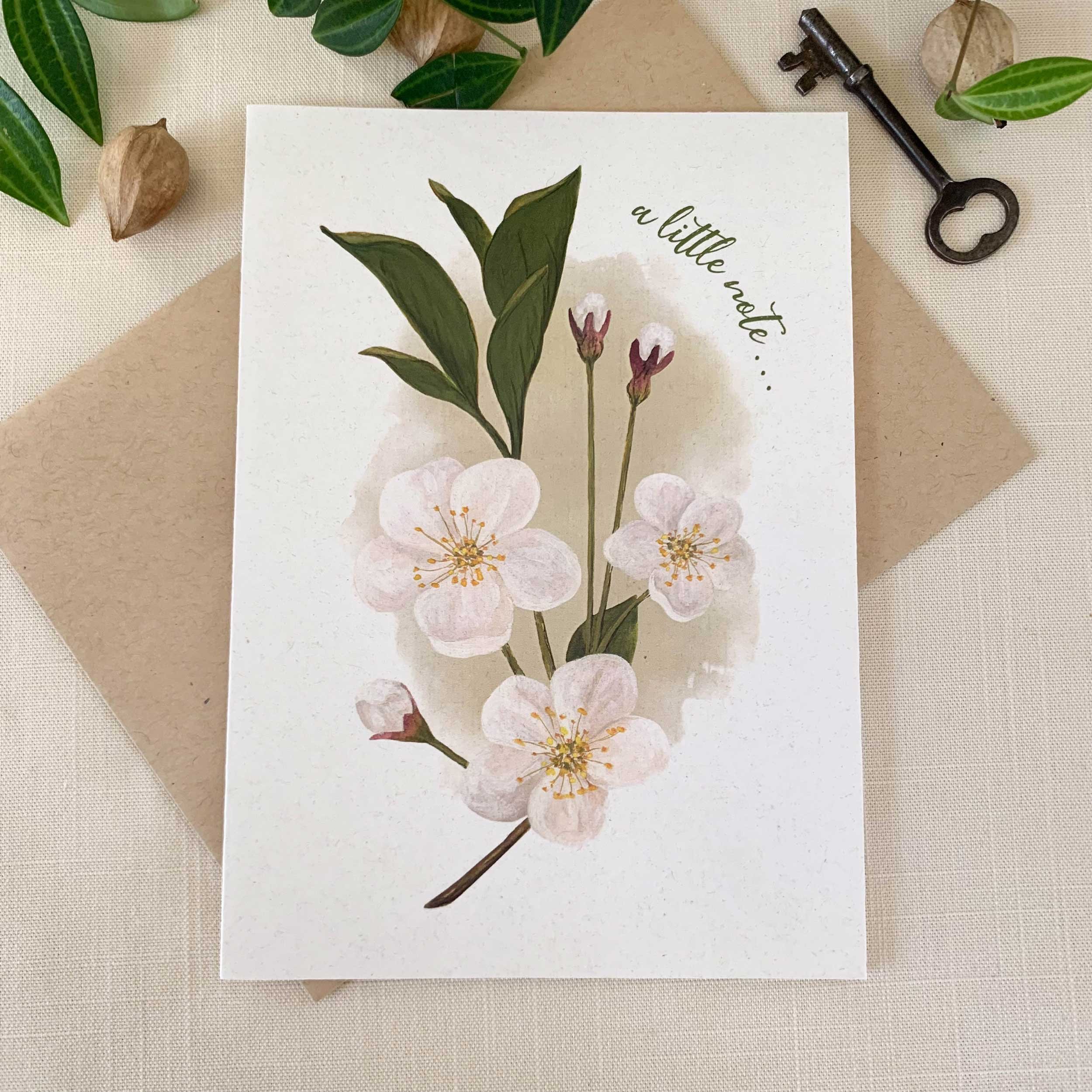 Cherry Blossoms "A Little Note" Greeting Card