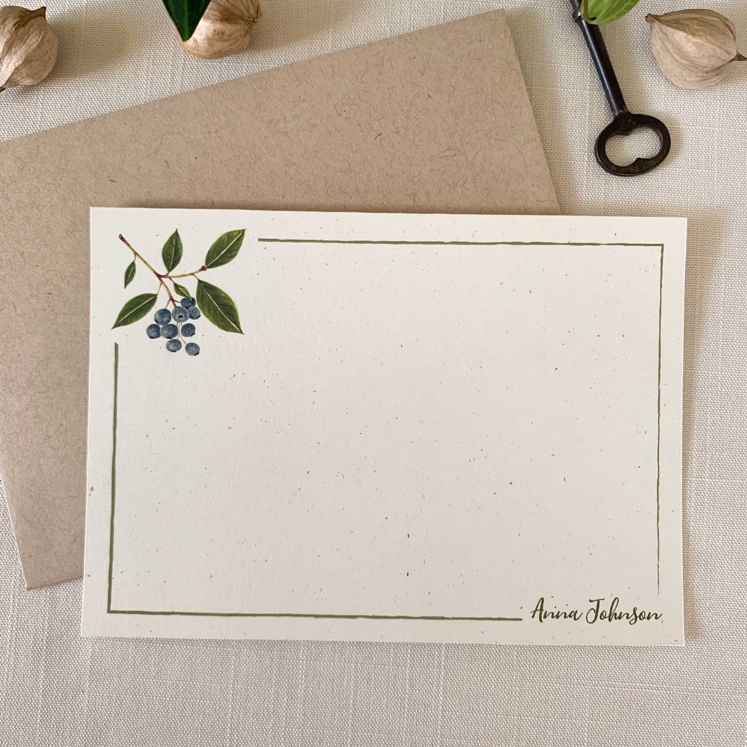 Blueberry Branch Personalized Notecard Set