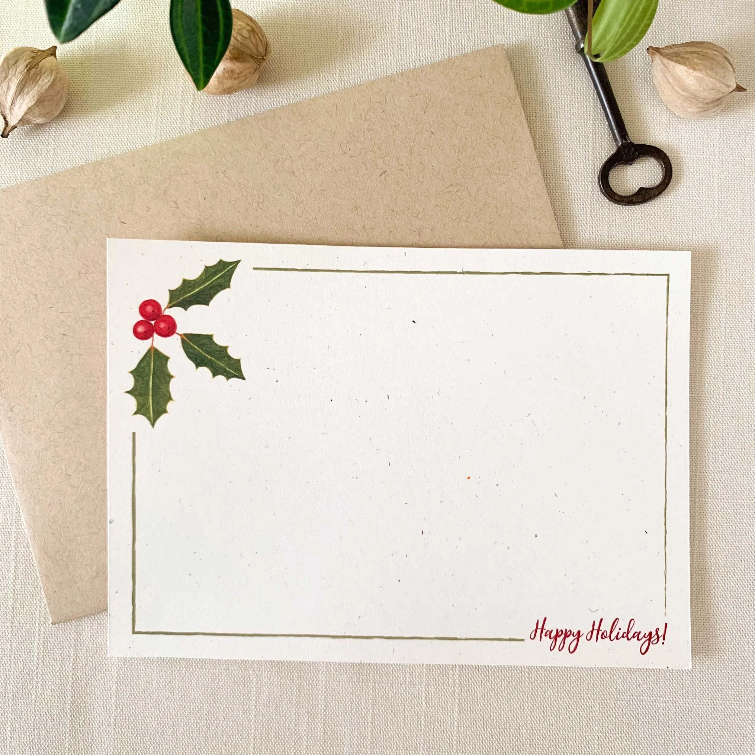 Holly Leaves & Red Berries Christmas Notecard Set