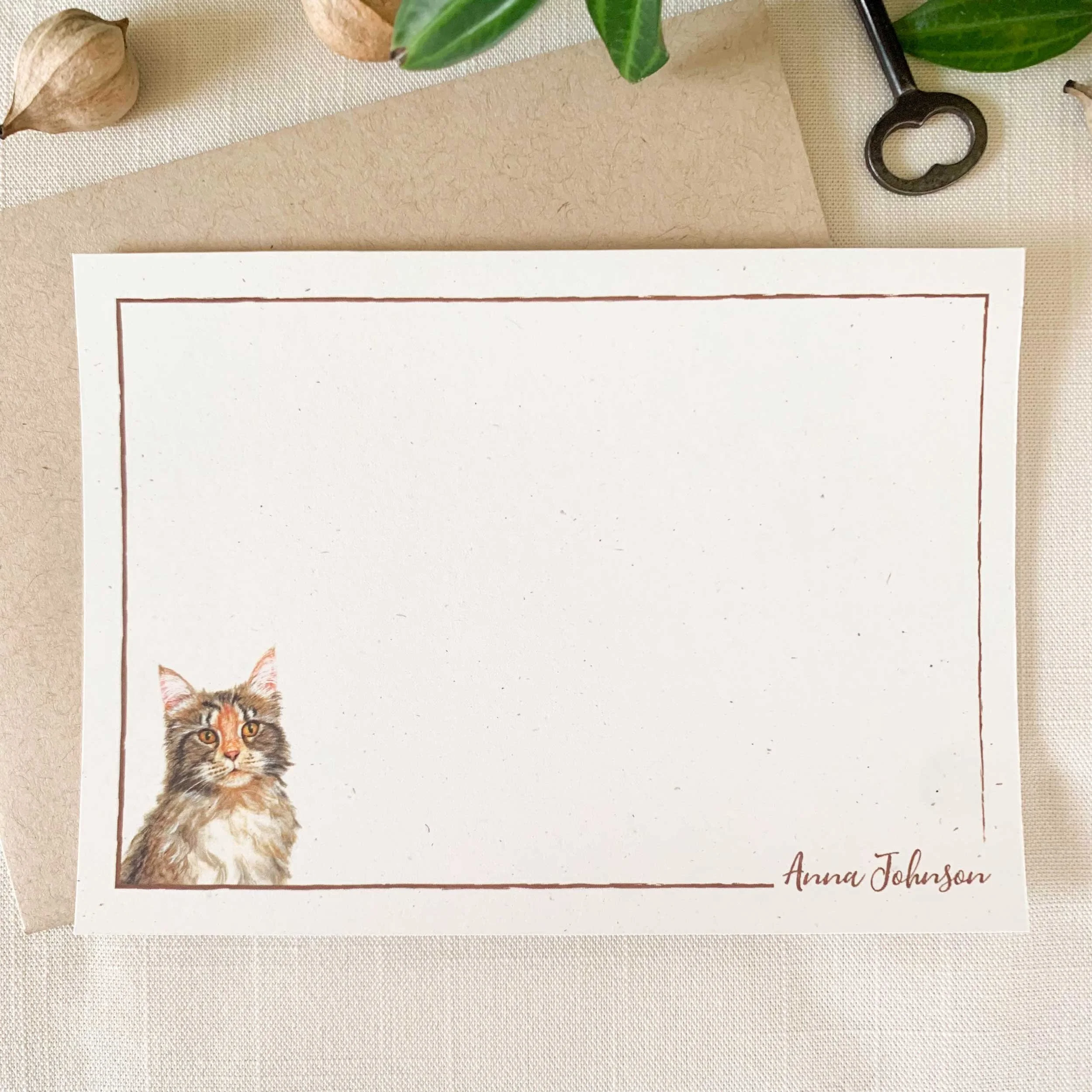 Maine Coon Cat Personalized Notecard Set