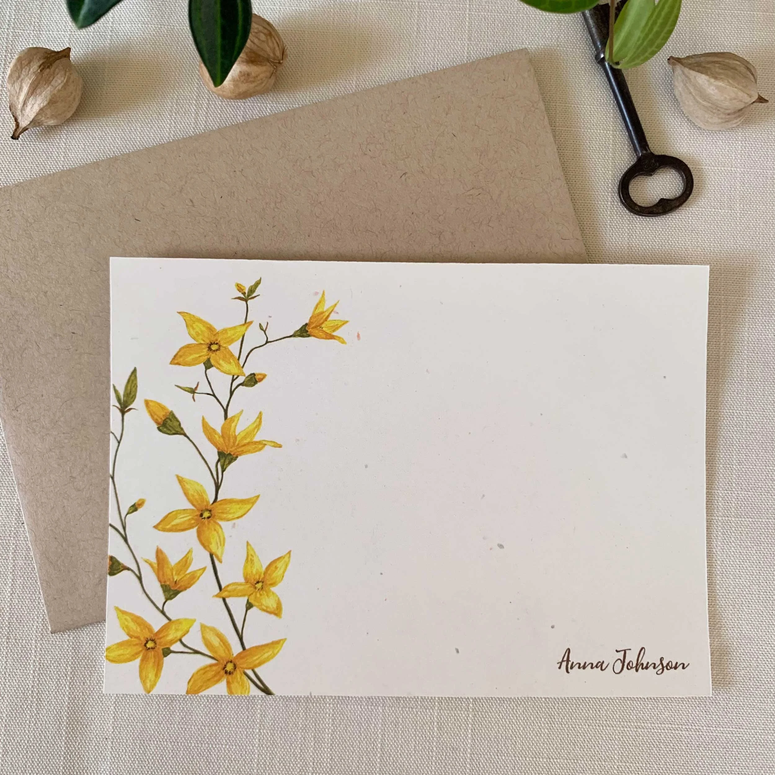 Forsythia Personalized Notecard Set