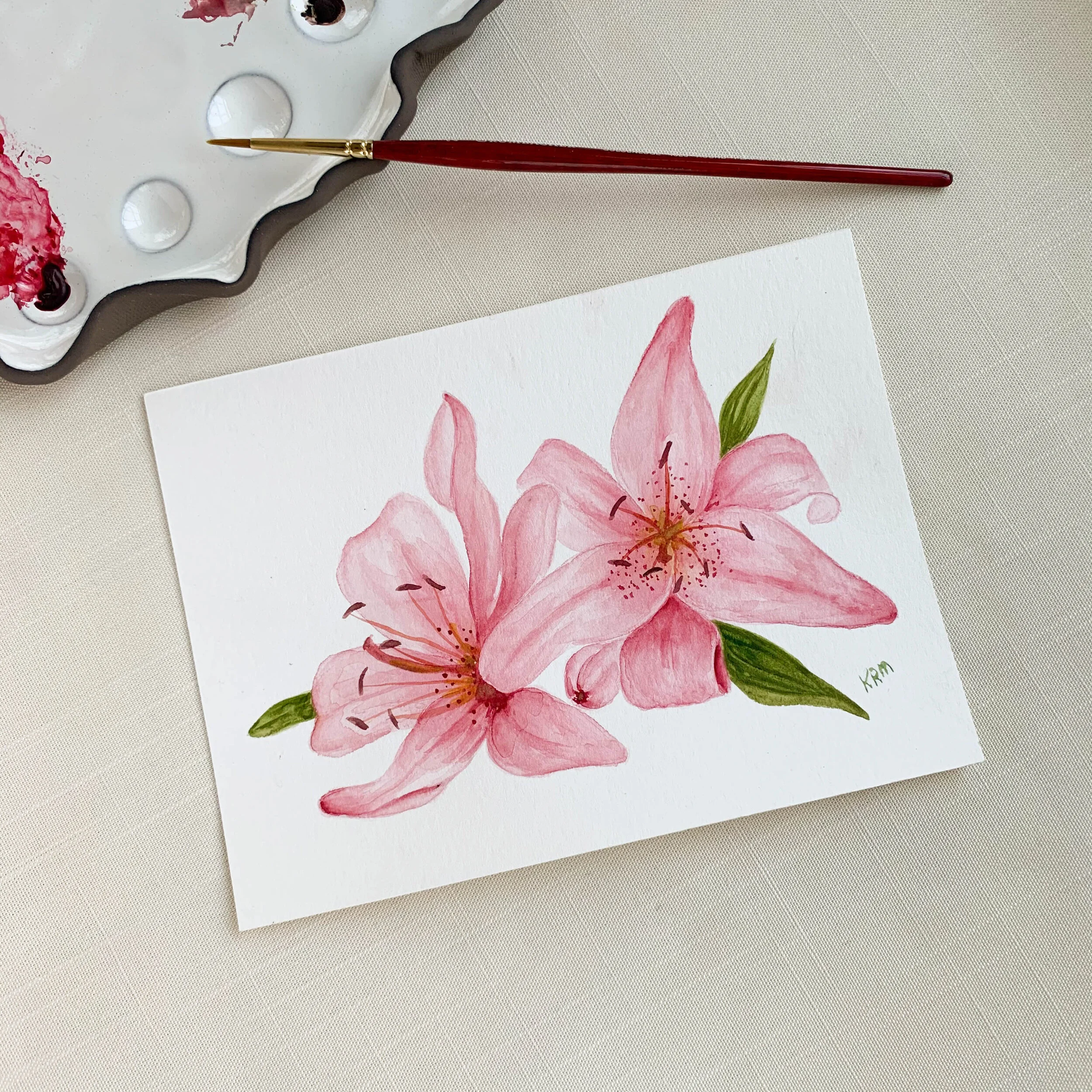 Pink Lilies Original Watercolor