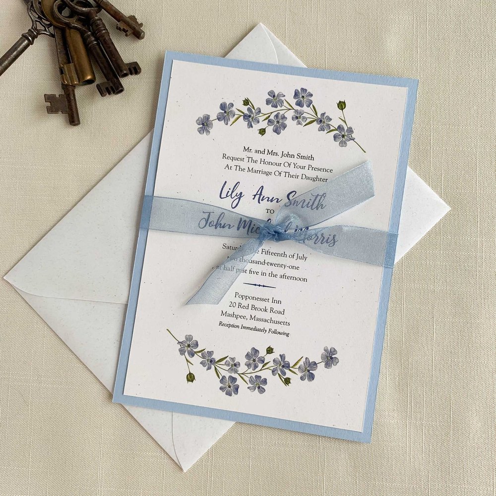 Seed Paper Wedding Invitations - 5x7 Lotka Panel Invitation with Silk  Ribbon Wrap