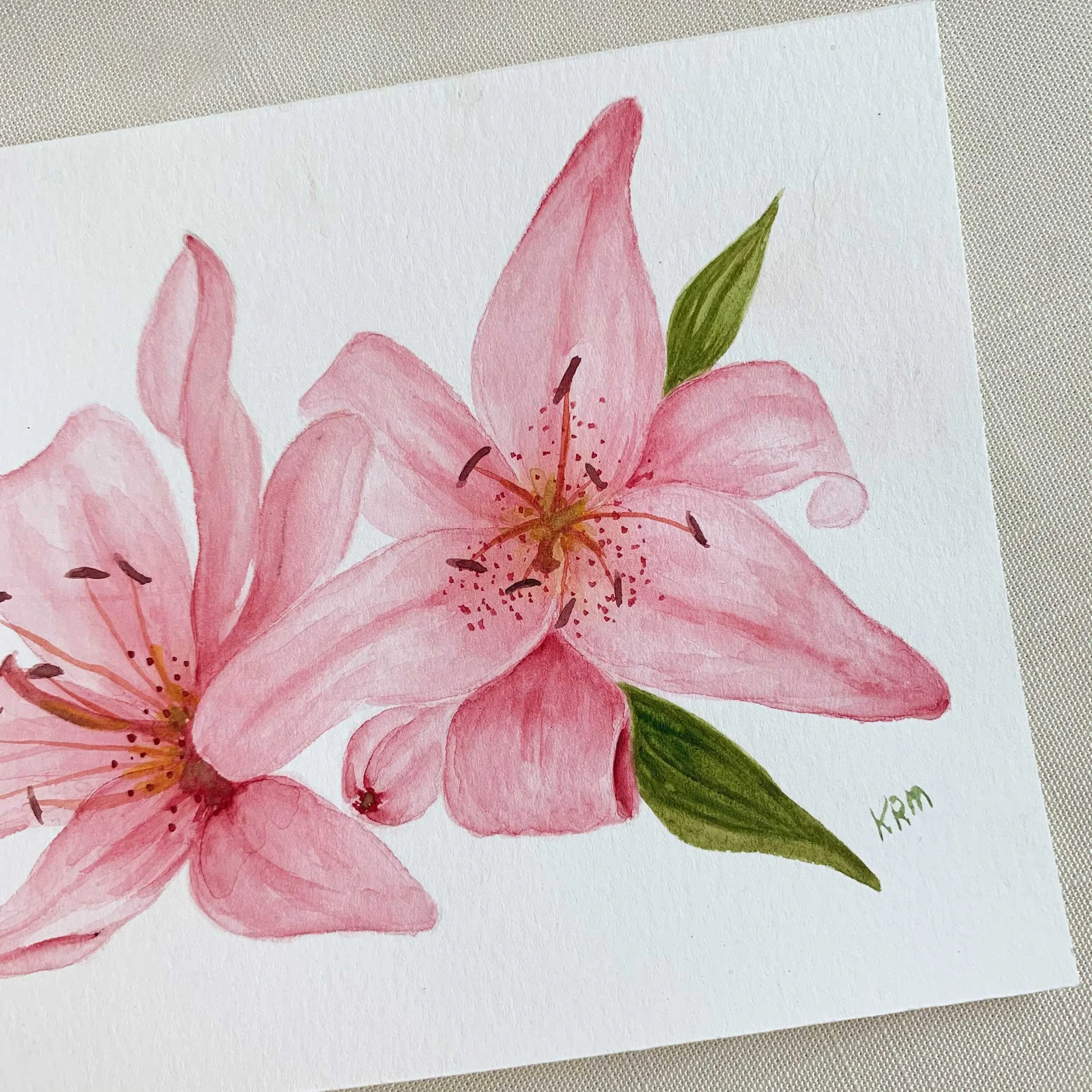 Pink Lilies Original Original Watercolor Mother's Day Gift